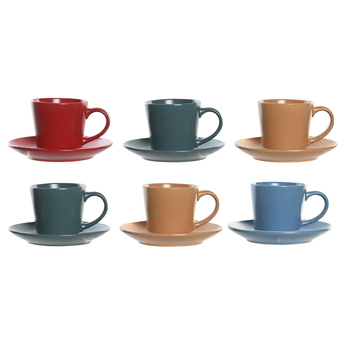 Juego de Tazas con Platos DKD Home Decor Amarillo Azul Rojo Verde Gres 180 ml 14 x 14 x 2 cm  Comprati.