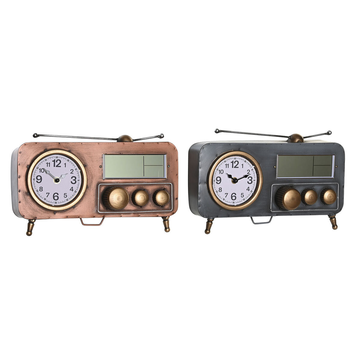 Reloj de Mesa DKD Home Decor 33 x 11,5 x 26 cm Gris Cobre Hierro Vintage (2 Unidades)  Comprati.