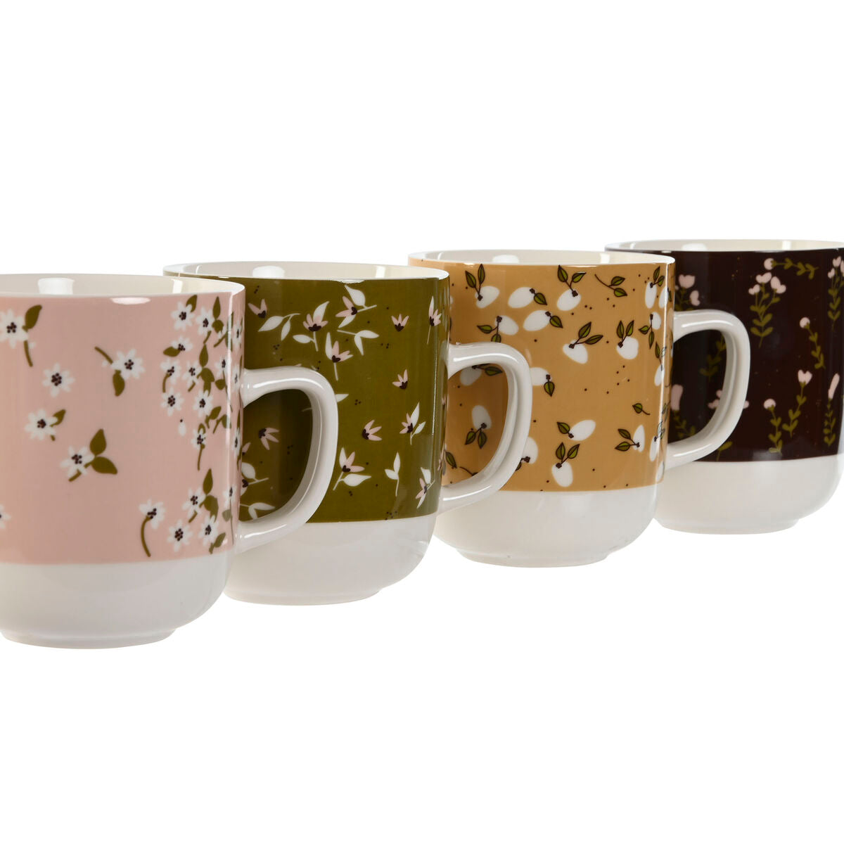 Taza Mug DKD Home Decor Marrón Verde Rosa Mostaza Porcelana 380 ml (4 Unidades)  Comprati.