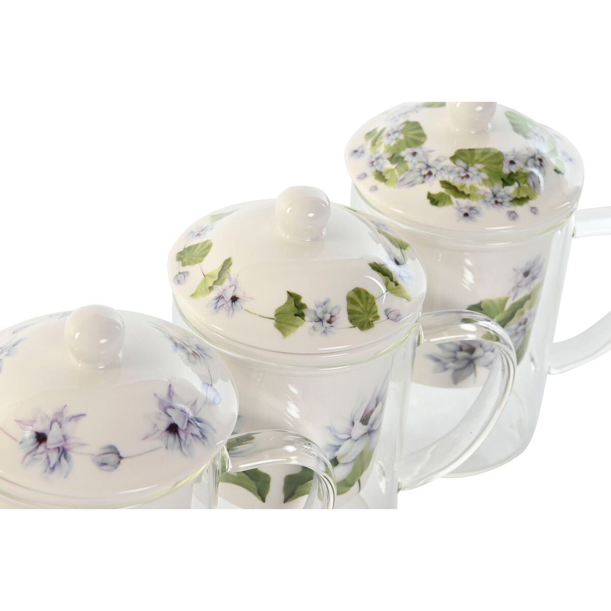 Taza con Filtro para Infusiones DKD Home Decor Azul Blanco Verde Cristal Porcelana 300 ml (3 Unidades)  Comprati.