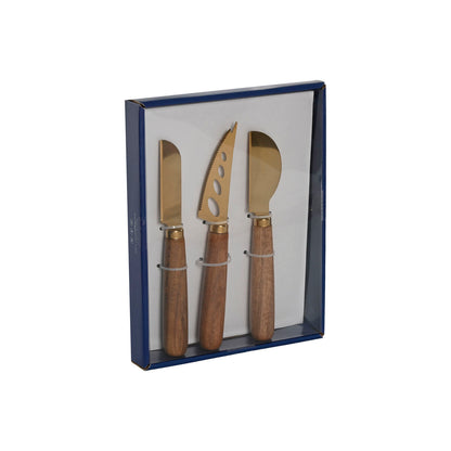 Cuchillos para Queso Home ESPRIT Dorado Natural Acero Inoxidable Acacia 2 Unidades (3 Piezas)  Comprati.