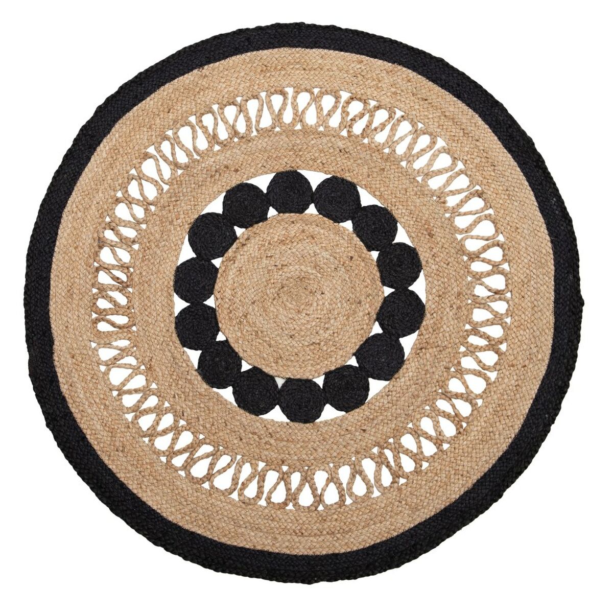 Alfombra 120 x 120 x 1 cm Natural Negro Yute  Comprati.