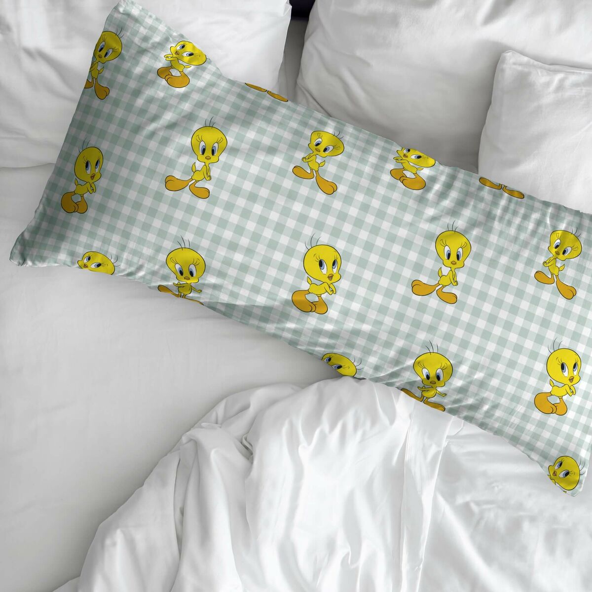 Funda de almohada Looney Tunes Tweety Vichy Verde Multicolor 175 Hilos 45 x 125 cm  Comprati.