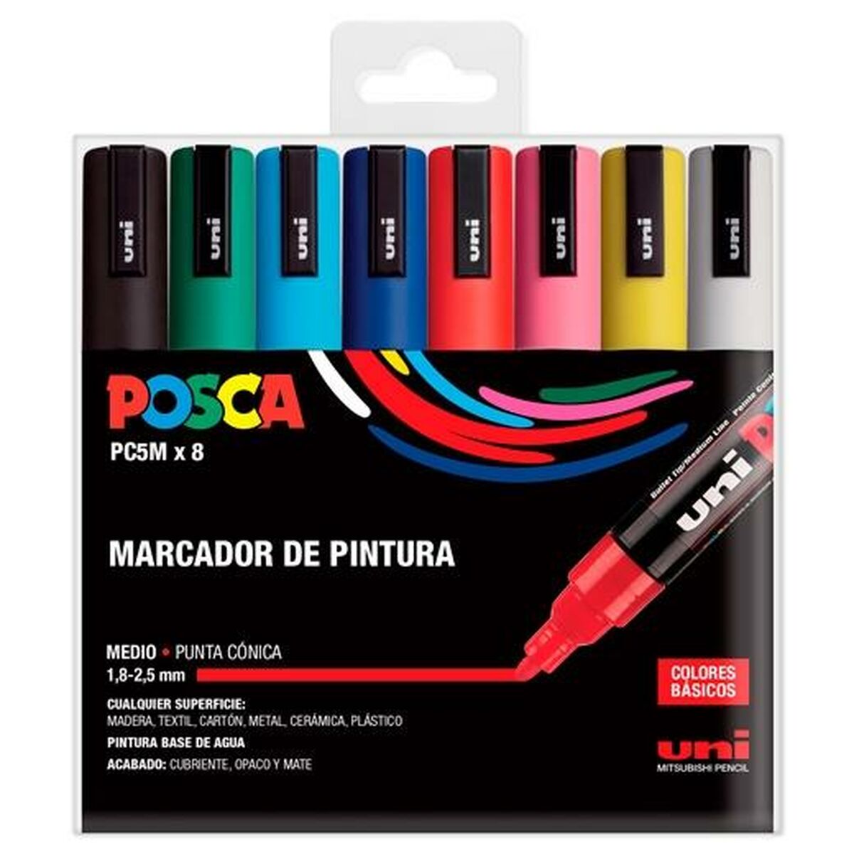 Set de Rotuladores Uni-Ball POSCA Basic PC-5M Multicolor 8 Piezas (8 Unidades)  Comprati.