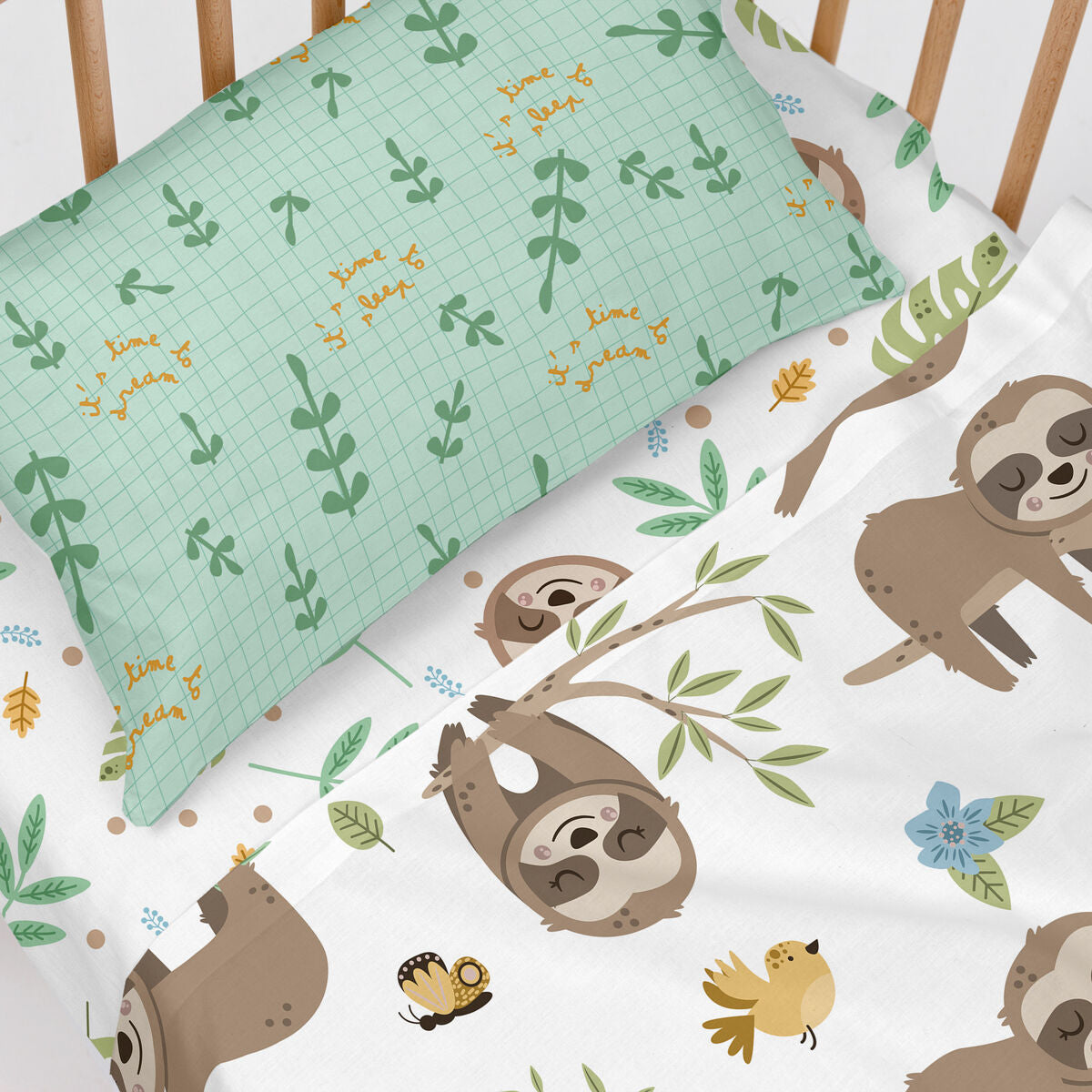 Sábana Bajera Ajustable HappyFriday Moshi Moshi Happy Sloth Multicolor 70 x 140 x 14 cm  Comprati.