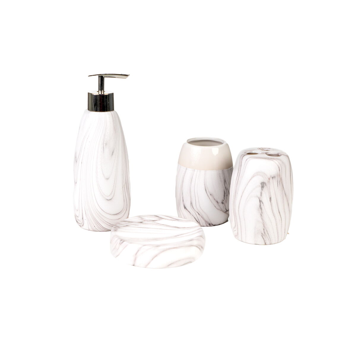 Set de Baño Romimex Blanco Gris Cerámica 12 x 34 x 12 cm 4 Piezas  Comprati.