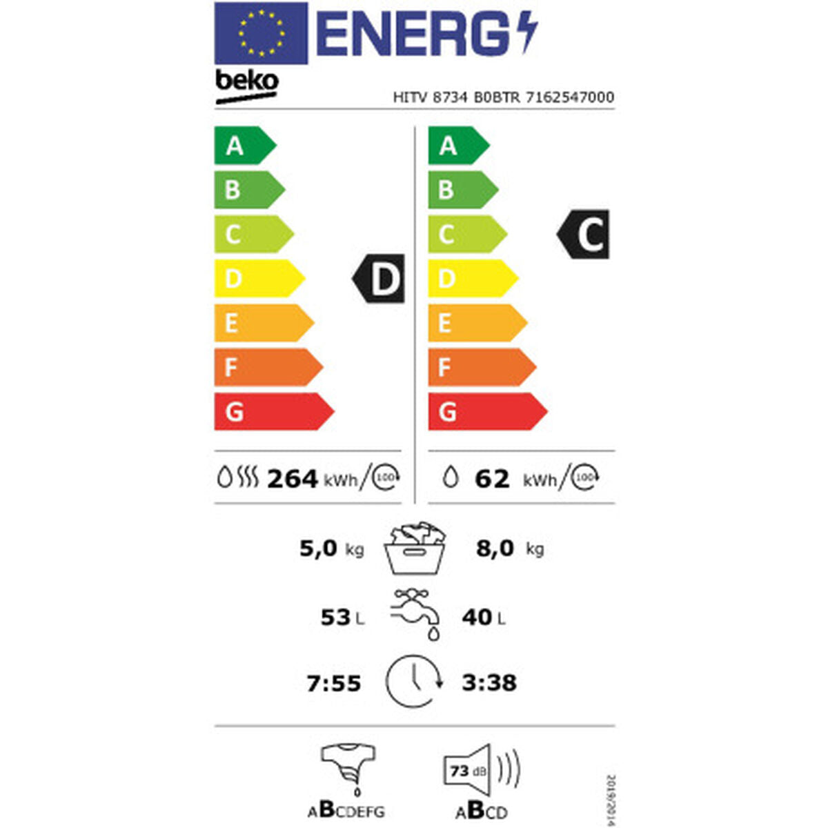 Lavadora - Secadora BEKO HITV8734B0BTR  8kg / 5kg Blanco 1400 rpm  Comprati.