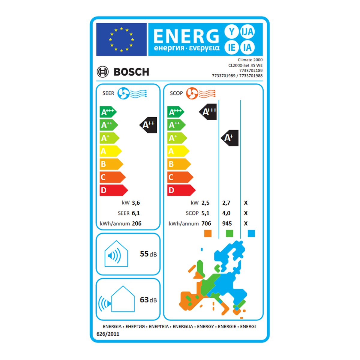 Aire Acondicionado BOSCH Blanco A+ A++ A+/A++ 3770 w  Comprati.