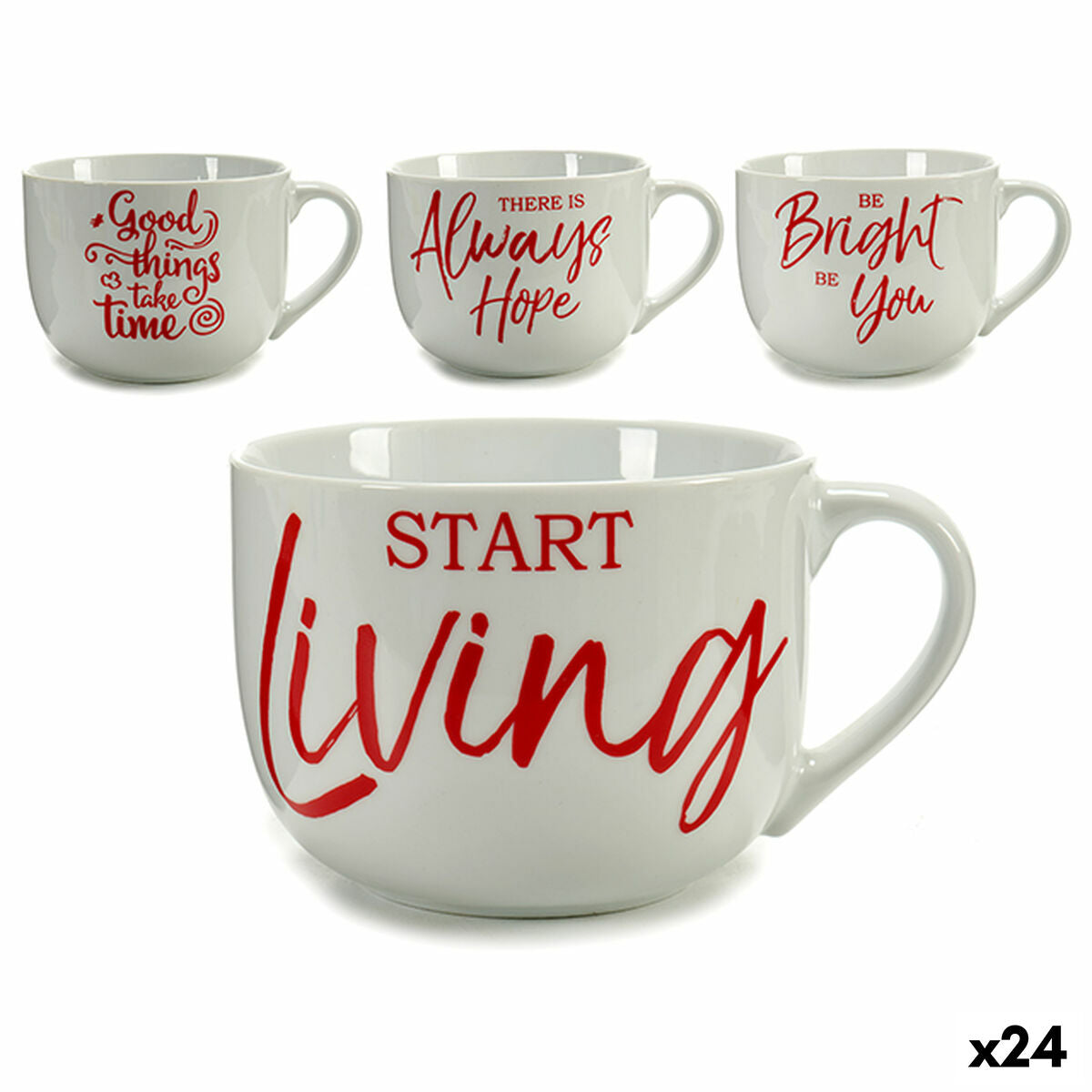 Taza Time Porcelana Rojo Blanco 500 ml 24 Unidades  Comprati.