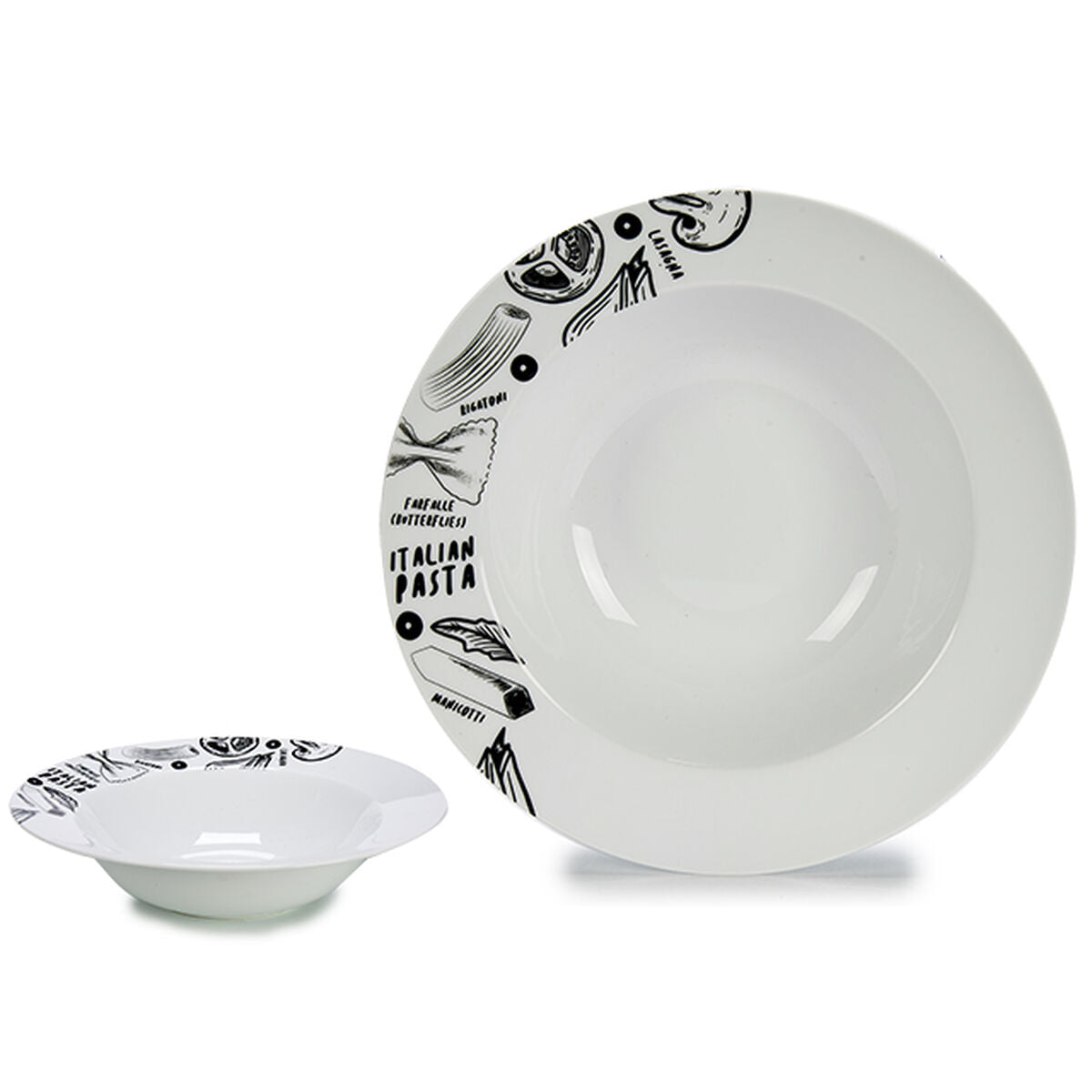 Plato para Pasta Blanco Negro Porcelana 30 x 7,5 x 30 cm (12 Unidades)  Comprati.