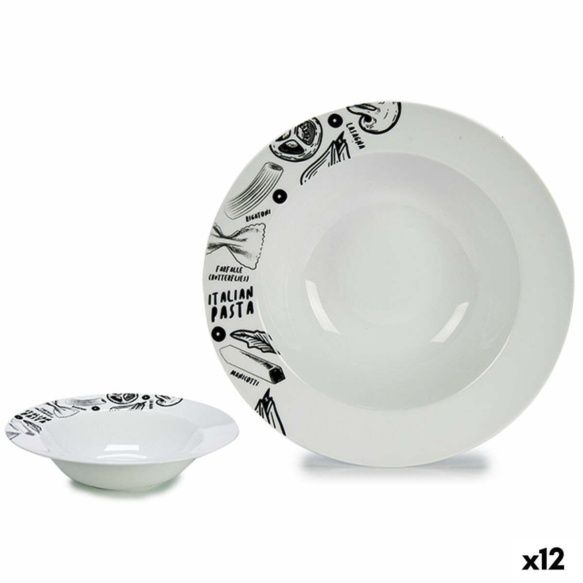 Plato para Pasta Blanco Negro Porcelana 30 x 7,5 x 30 cm (12 Unidades)  Comprati.