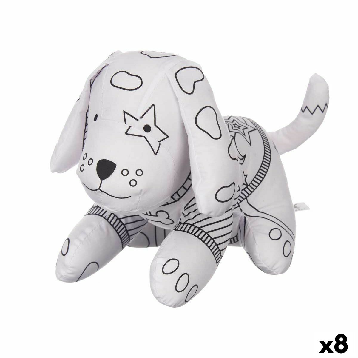 Peluche para Colorear Blanco Negro Tela 13 x 14 x 20 cm Perro (8 Unidades)  Comprati.