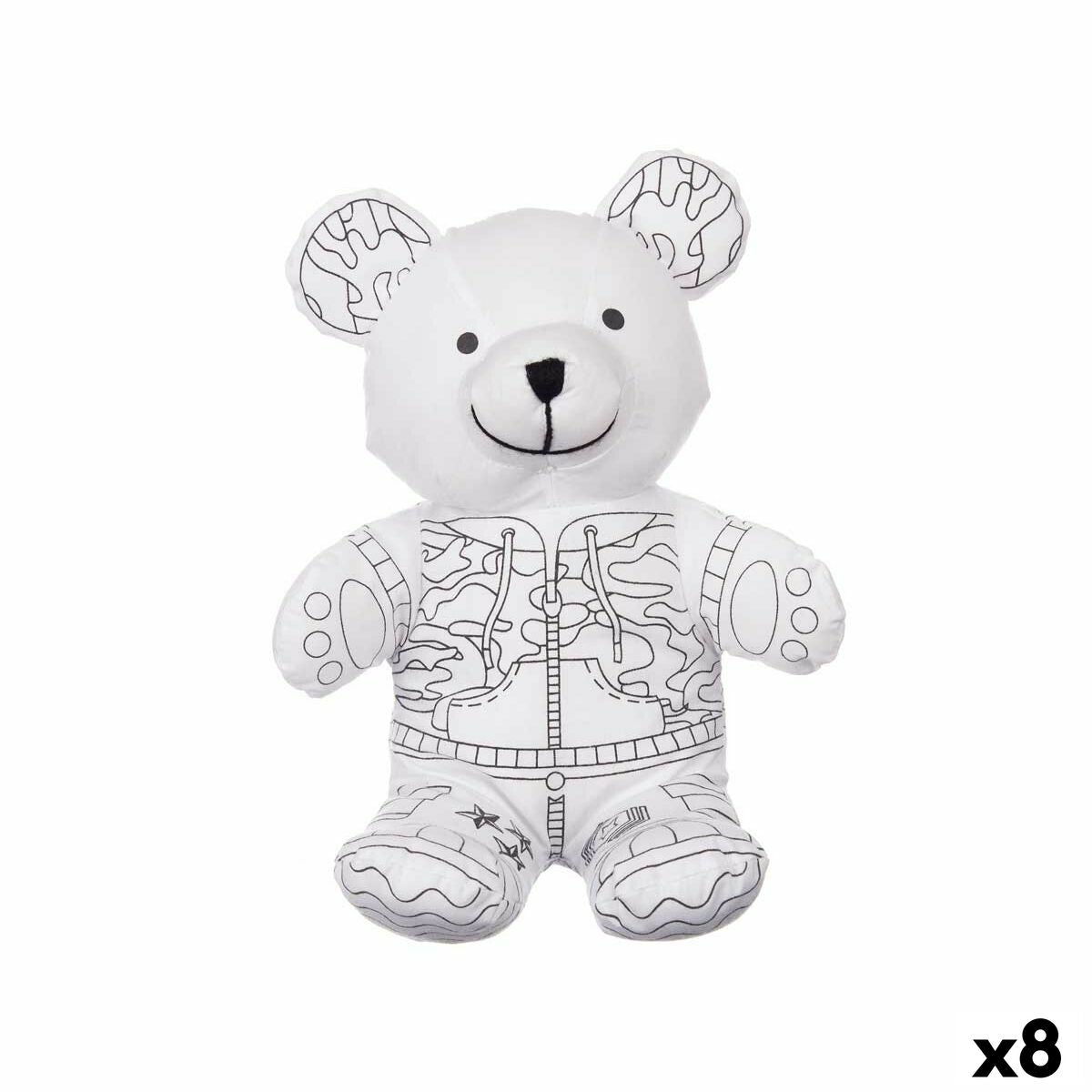 Peluche para Colorear Blanco Negro Tela 17 x 21 x 12 cm Oso (8 Unidades)  Comprati.