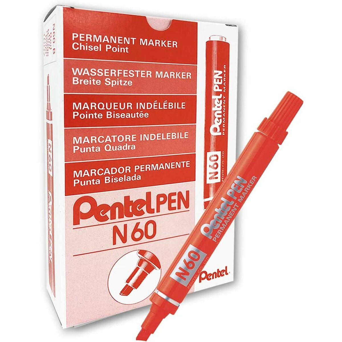 Rotulador permanente Pentel N60 Rojo 12 Piezas  Comprati.