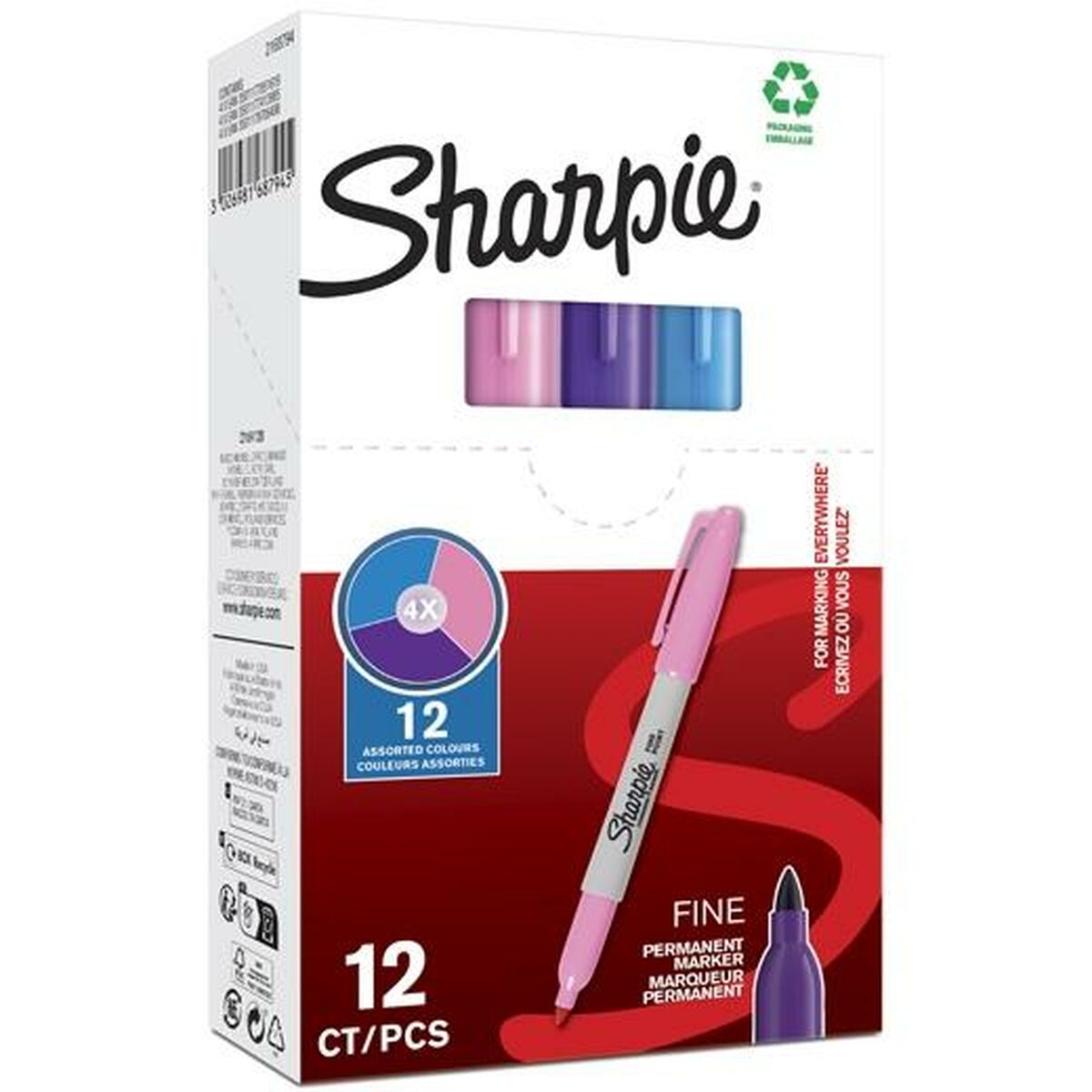 Rotulador permanente Sharpie Morado Rosa Turquesa (12 Unidades)  Comprati.