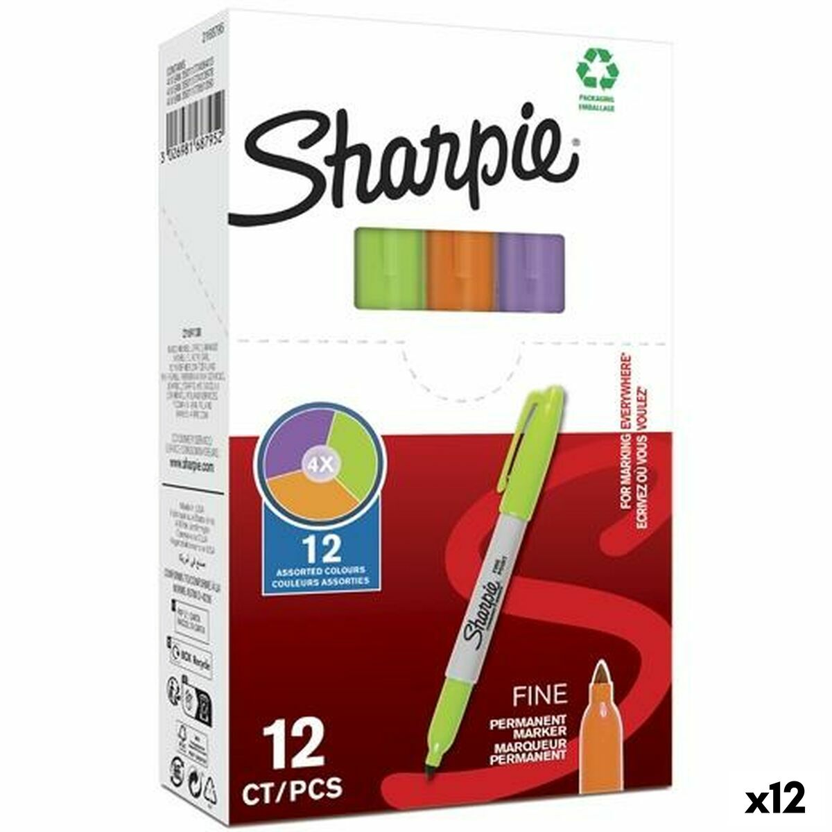 Rotulador permanente Sharpie Verde Morado Naranja (12 Unidades)  Comprati.