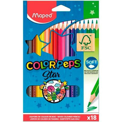 Lápices de colores Maped Color' Peps Star Multicolor 18 Piezas (12 Unidades)  Comprati.