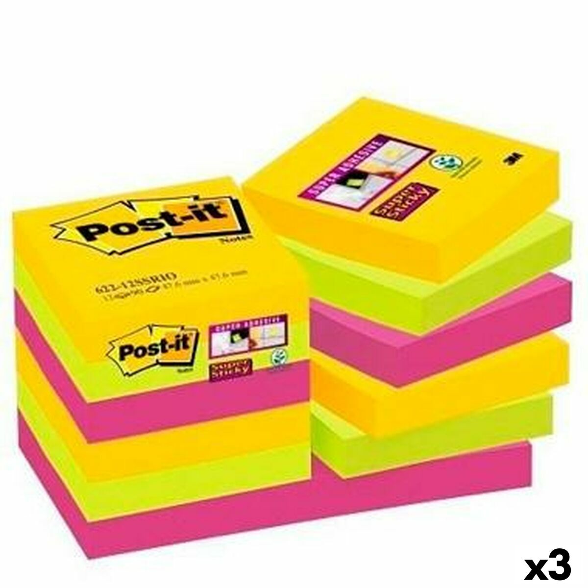 Set de Notas Adhesivas Post-it Super Sticky Multicolor 47,6 x 47,6 mm (3 Unidades)  Comprati.