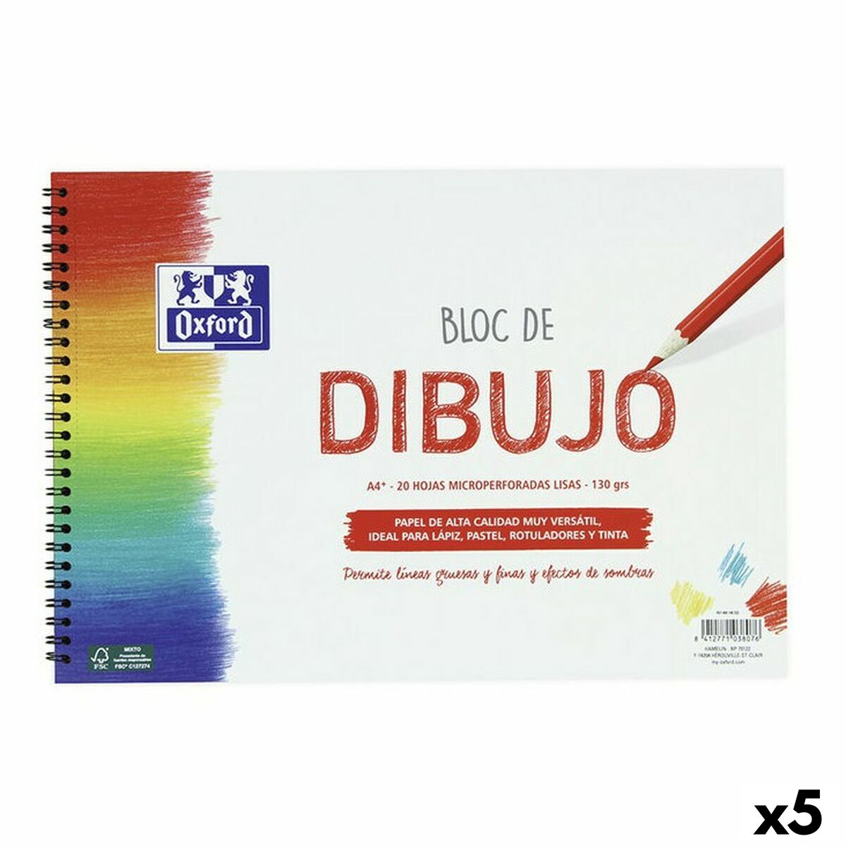 Bloc de dibujo Oxford Blanco A4+ 20 Hojas (5 Unidades)  Comprati.