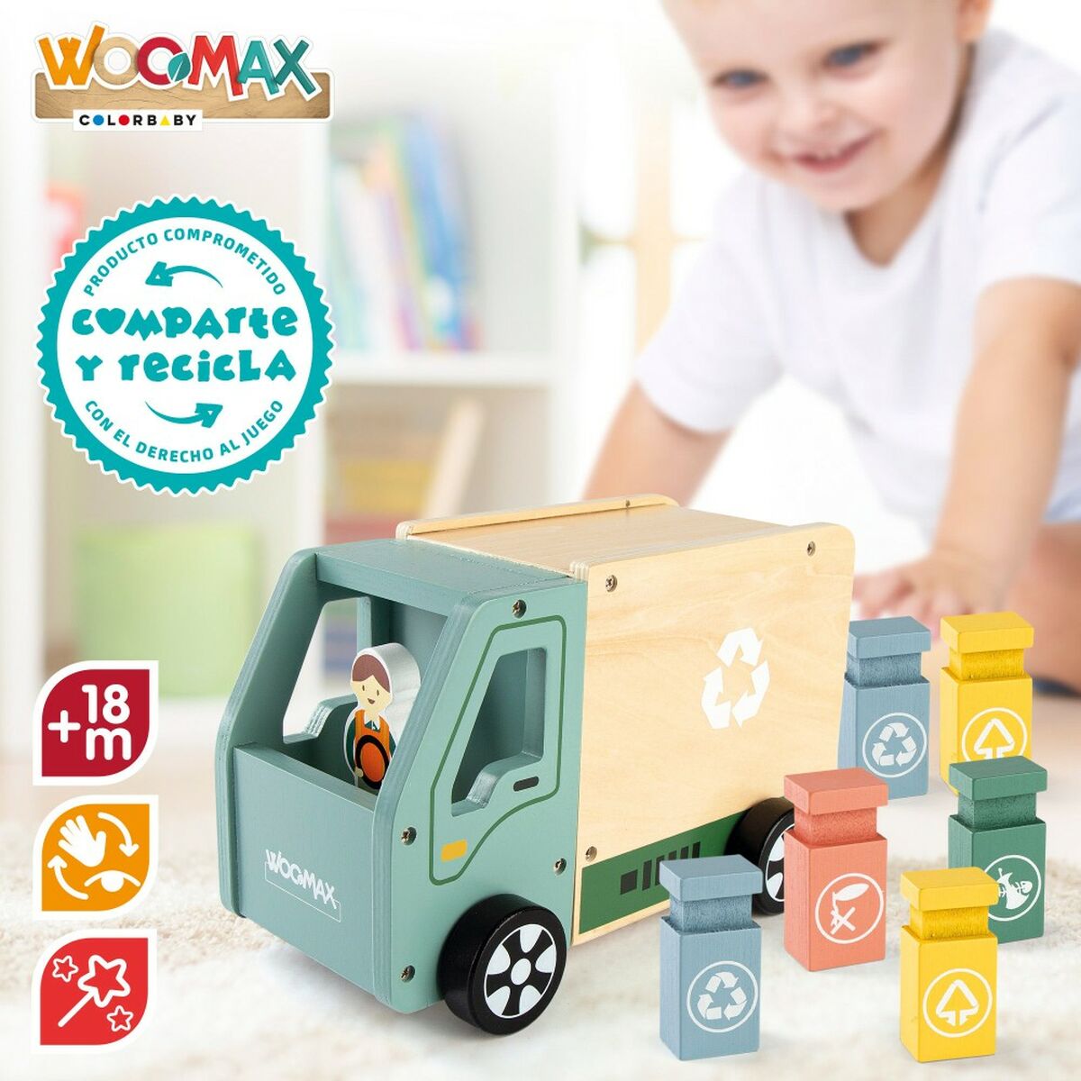 Camión de Basura Woomax Juguete 8 Piezas 24 x 15 x 13,5 cm (4 Unidades)  Comprati.