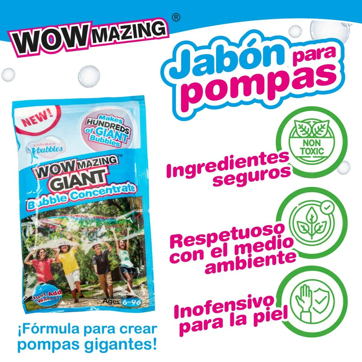 Líquido para pompas de jabón WOWmazing 7,5 x 13,5 x 2 cm (20 Unidades)  Comprati.